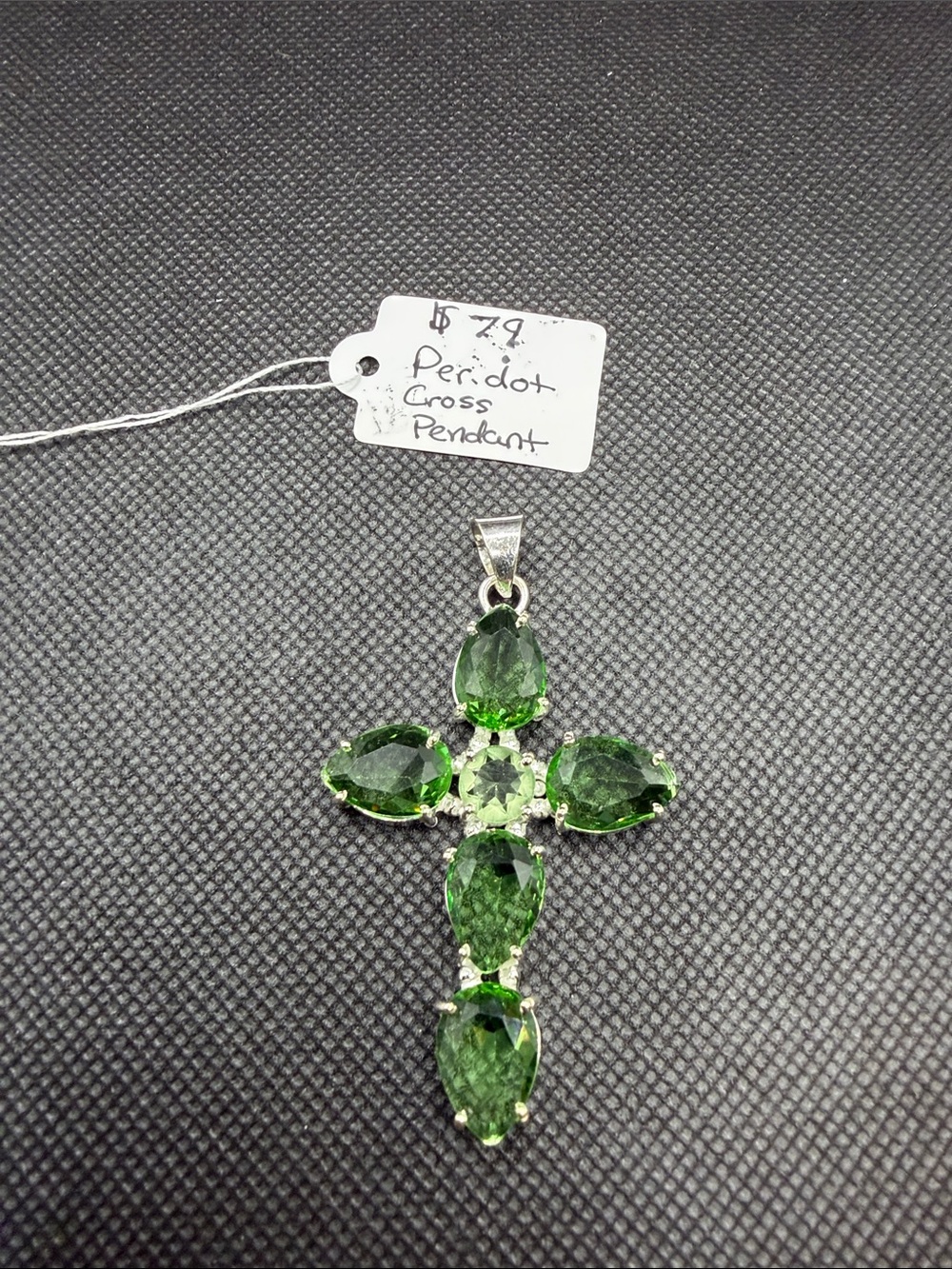 Peridot Gemstone Cross Pendant Cross 925 Silver bail 2.6”